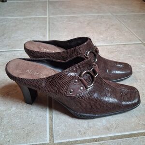 Aerosoles Women's Cinch Brown High Heel Mules; Size 7M
